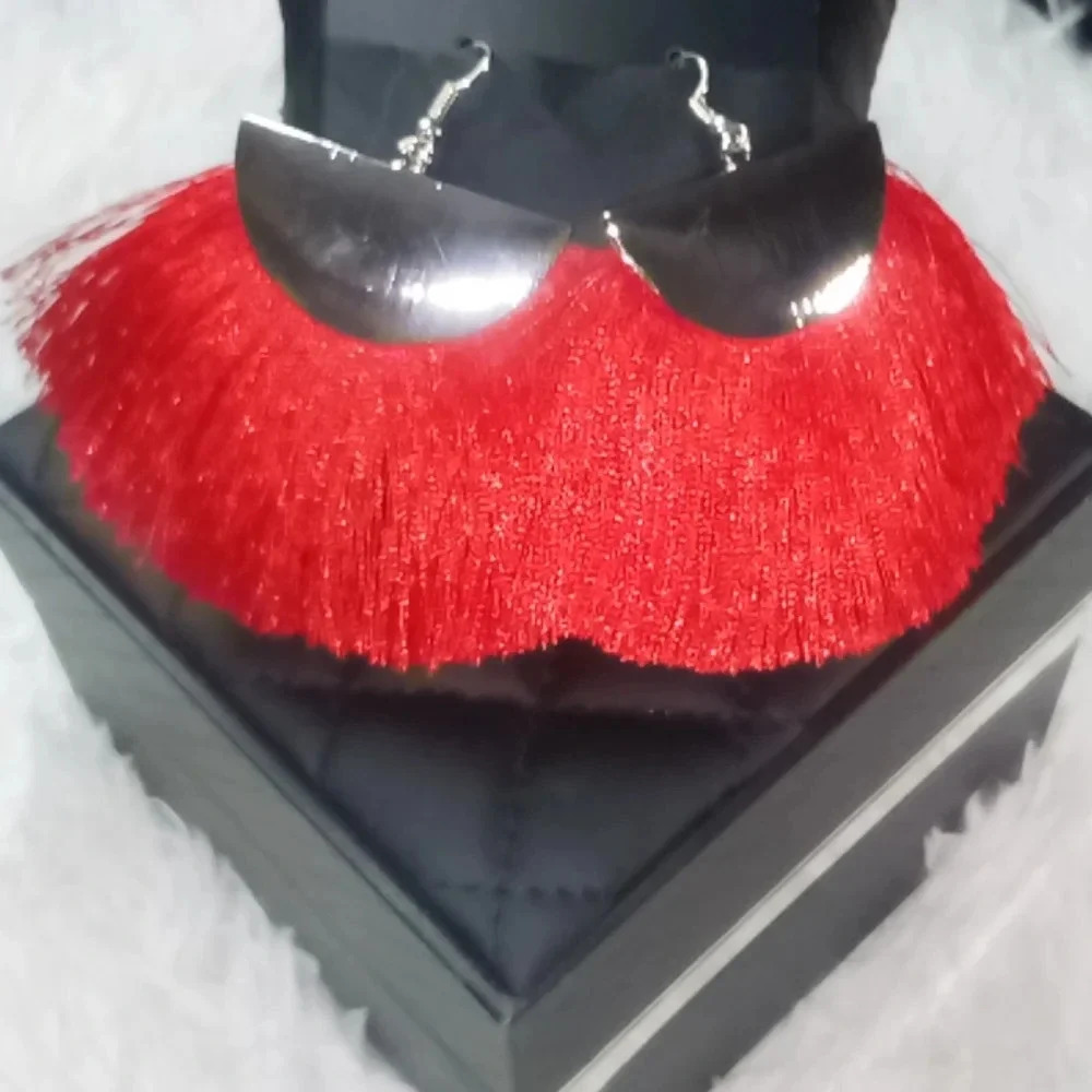 New Fashion Red Silver Tassel Boho Earrings